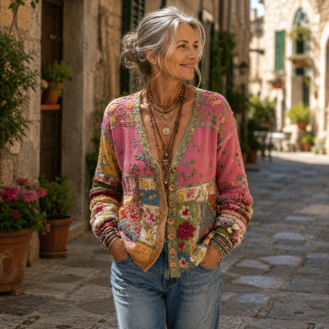 Celestara - Patchwork-Strickjacke mit weicher Haptik