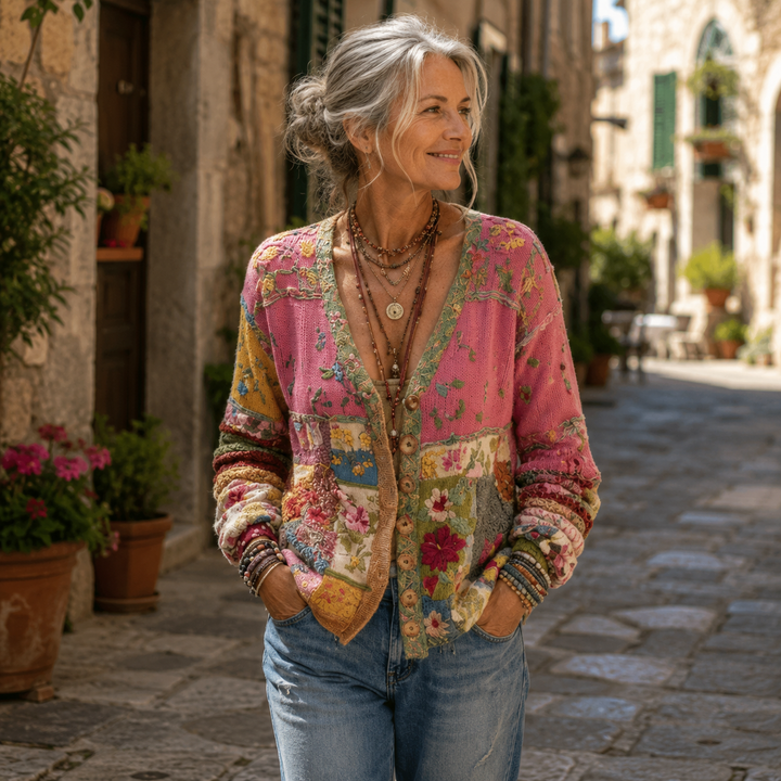 Celestara - Patchwork-Strickjacke mit weicher Haptik
