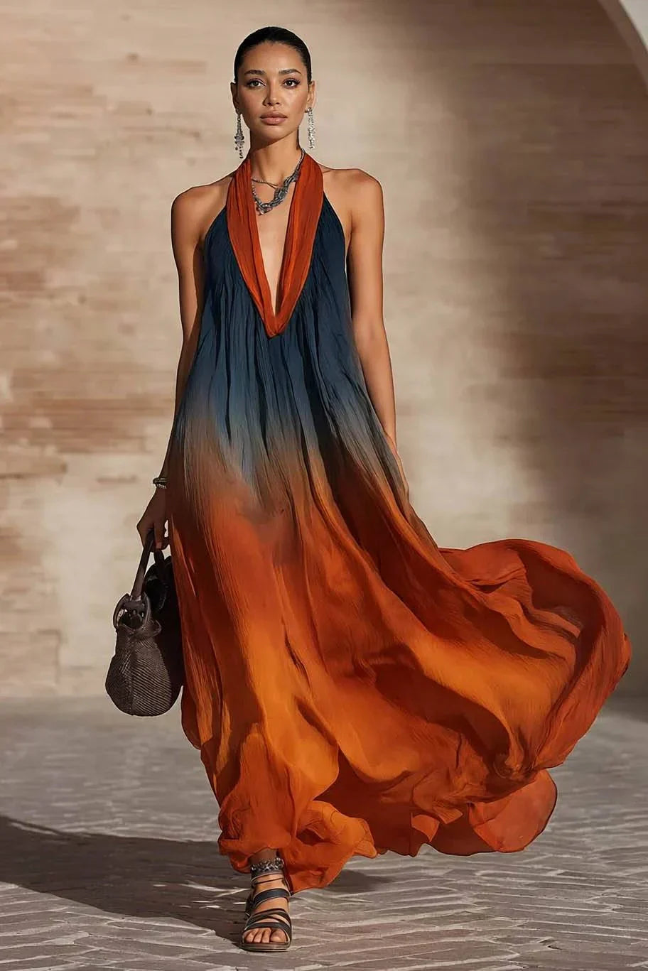 Calissa - Maxikleid mit Neckholder-Ausschnitt in Soft-Touch