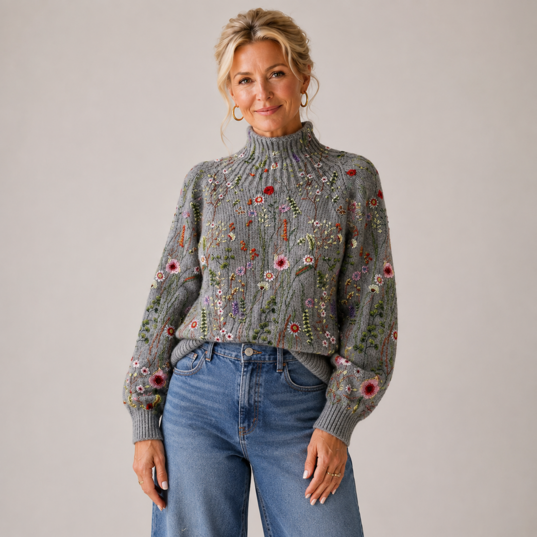 Adorelia - Weicher Strickpullover mit floralem Muster