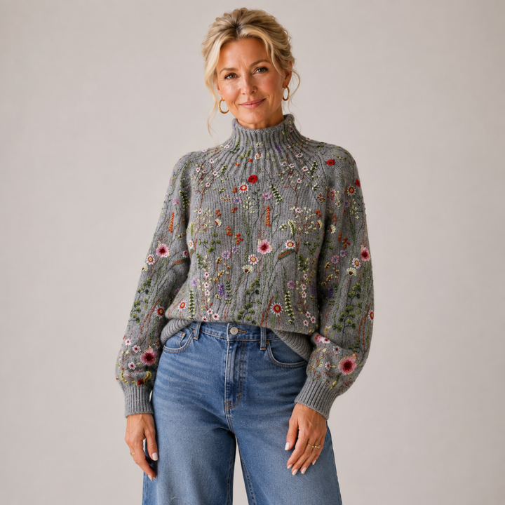 Adorelia - Weicher Strickpullover mit floralem Muster