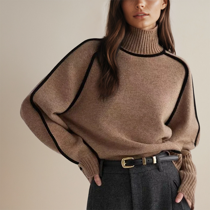Flora - Locker geschnittener Pullover mit Kontrastbesatz