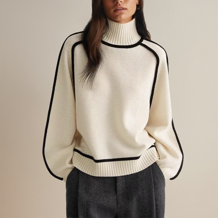 Flora - Locker geschnittener Pullover mit Kontrastbesatz