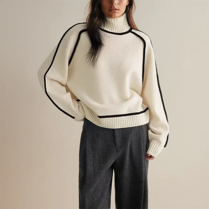Flora - Locker geschnittener Pullover mit Kontrastbesatz