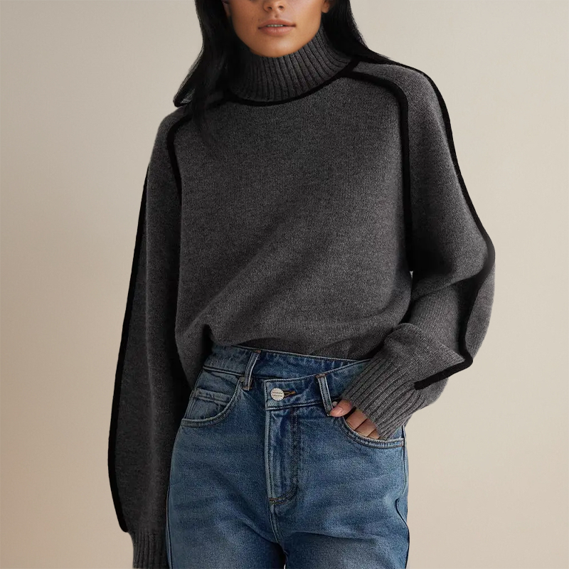 Flora - Locker geschnittener Pullover mit Kontrastbesatz