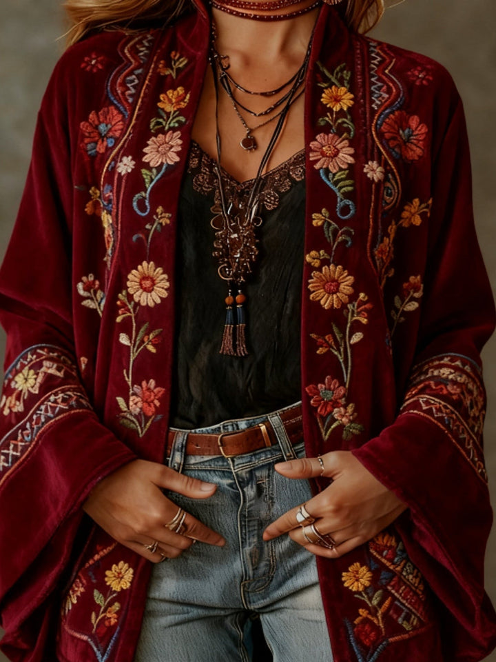 Eudocia - Kimono-Cardigan mit Boho-Stickerei