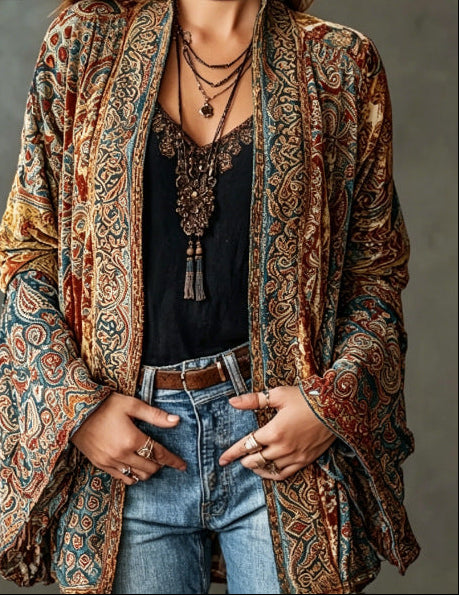 Eudocia - Kimono-Cardigan mit Boho-Stickerei