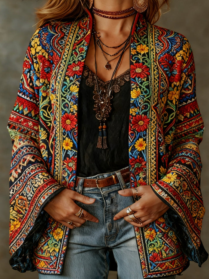Eudocia - Kimono-Cardigan mit Boho-Stickerei
