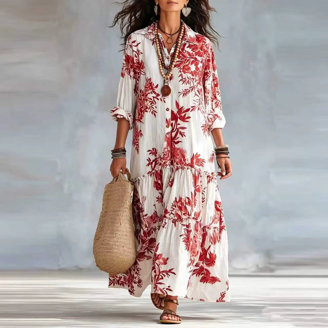 Thealise - Leichtes Maxikleid mit Knopfleiste und Blumenmuster