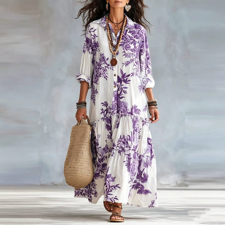 Thealise - Leichtes Maxikleid mit Knopfleiste und Blumenmuster