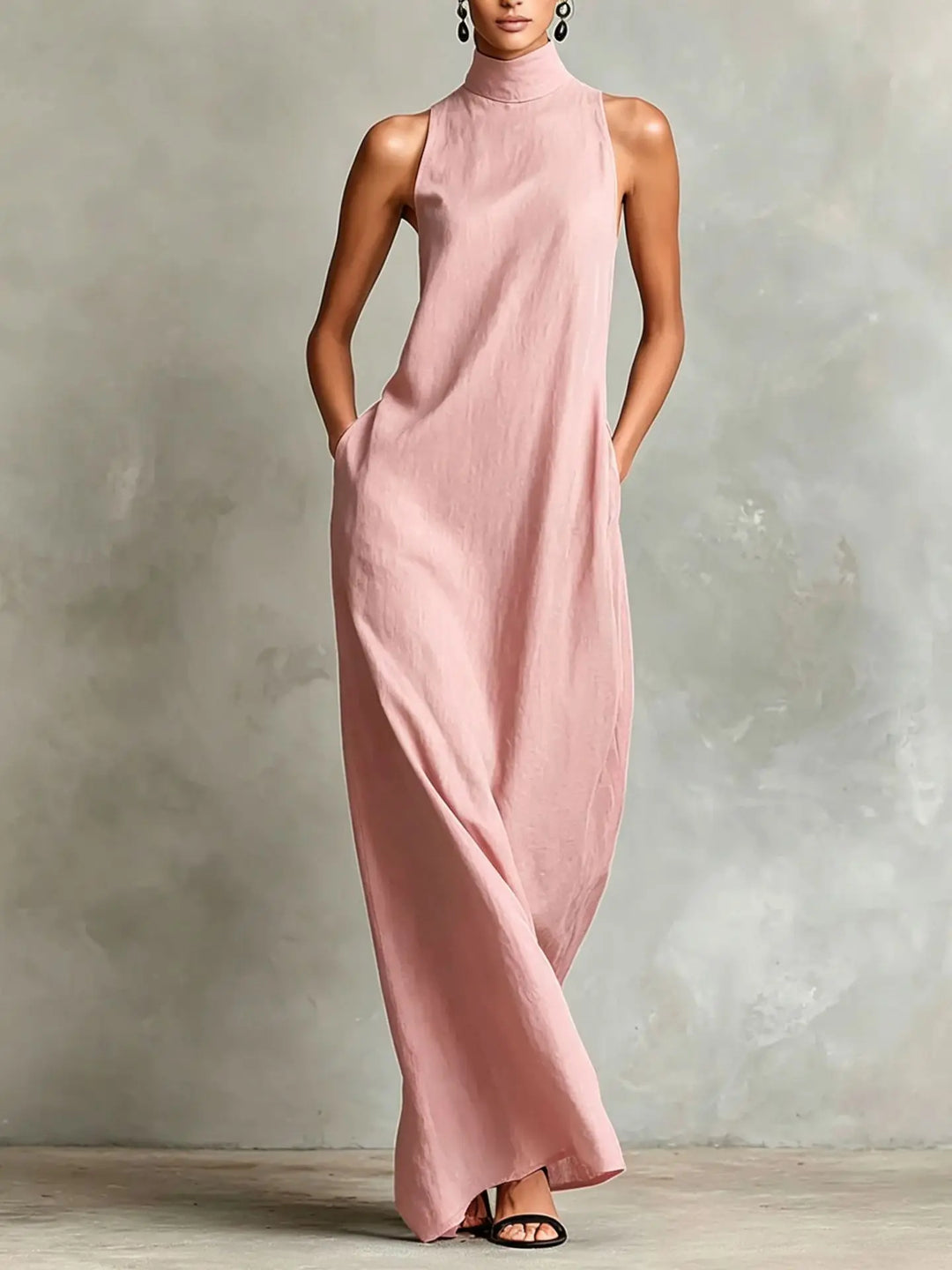 Orietta - Ärmelloses Maxikleid mit hohem Kragen