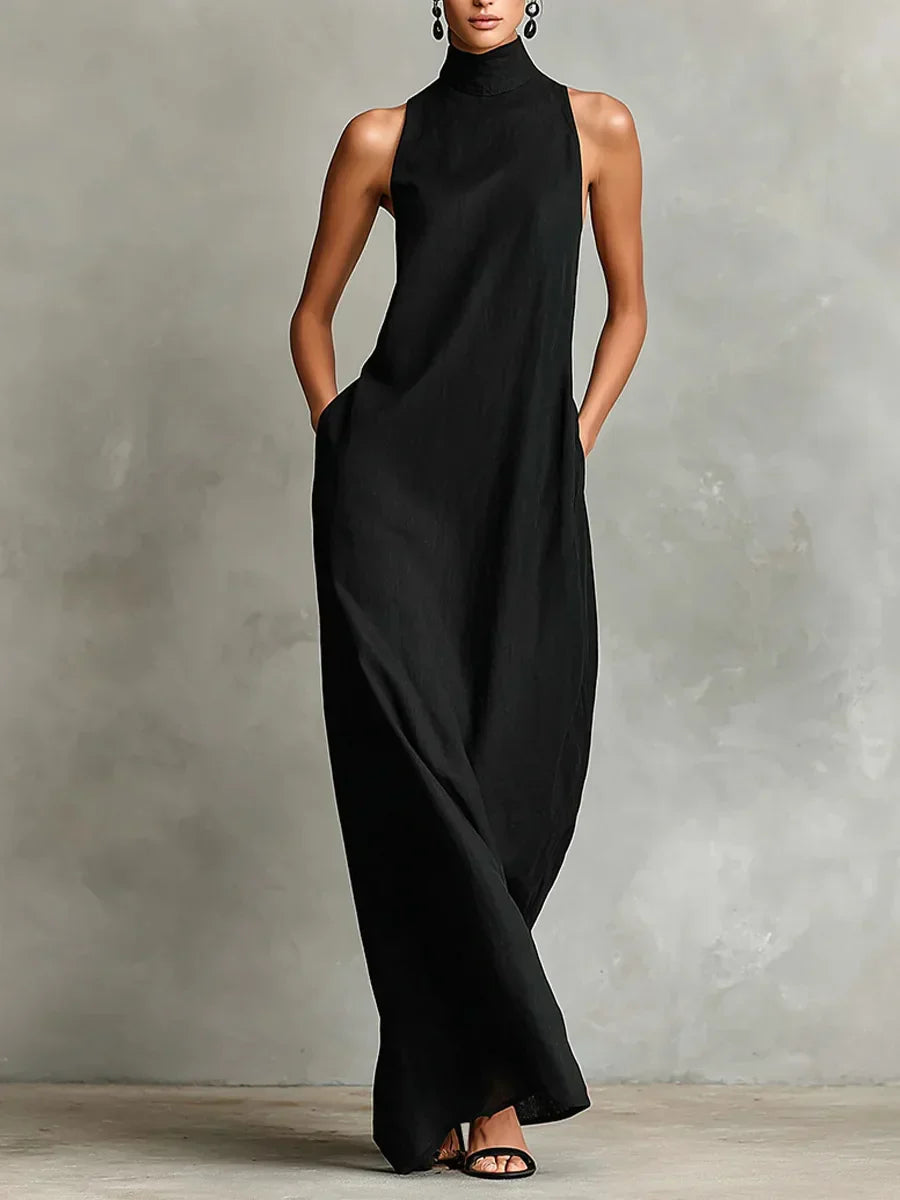 Orietta - Ärmelloses Maxikleid mit hohem Kragen