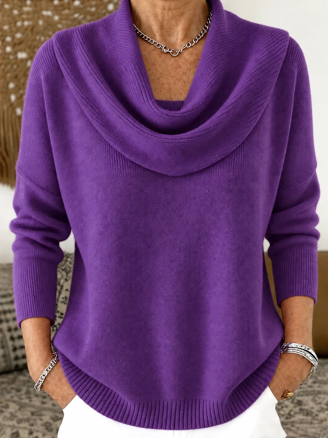 Esti - Pullover mit Wasserfallkragen und weicher Haptik