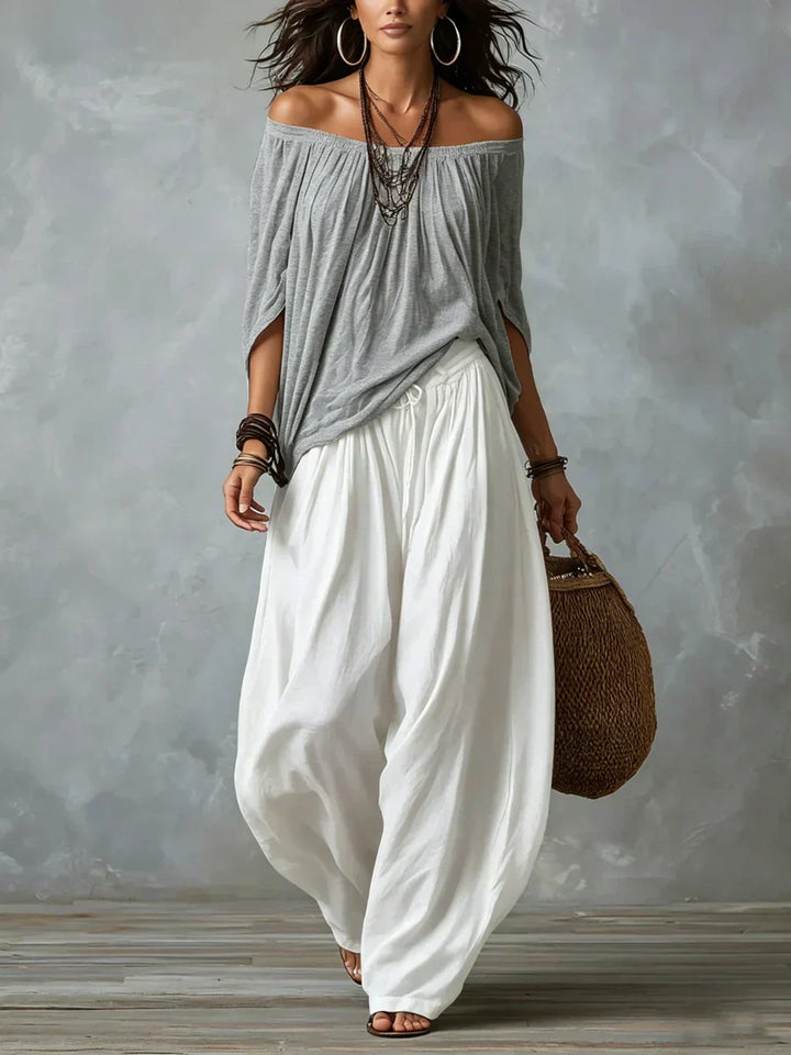 Ottavia - Zweiteiler mit schulterfreiem Boho-Top und Haremhose