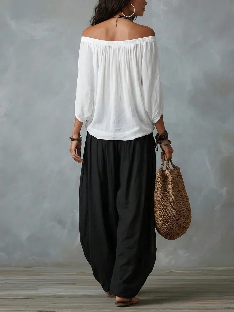 Ottavia - Zweiteiler mit schulterfreiem Boho-Top und Haremhose