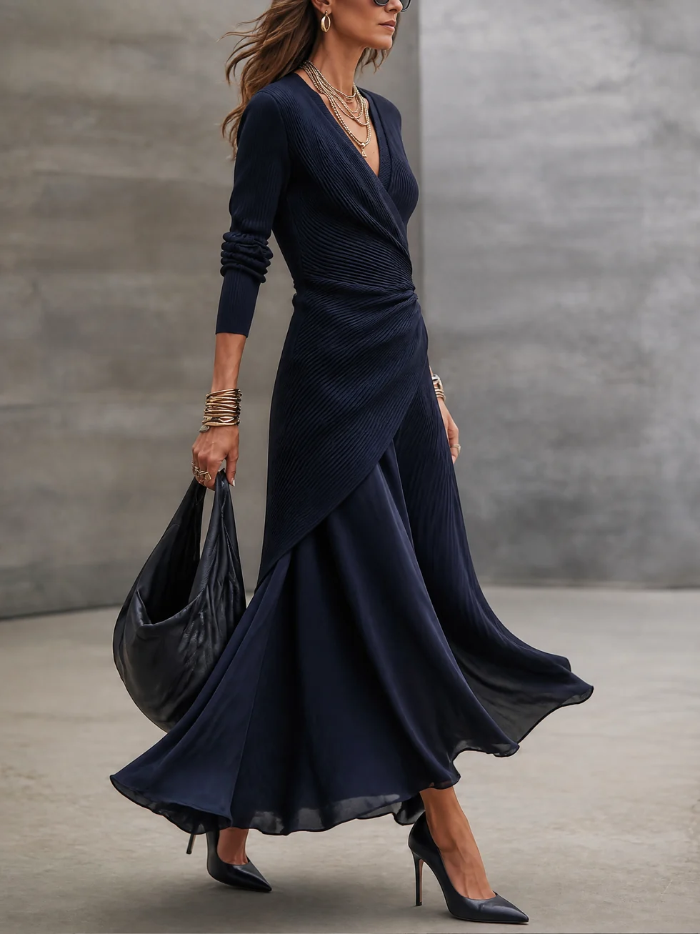 Etta - strukturiertes Wickel-Maxikleid