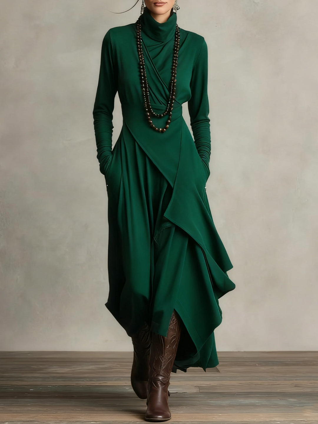 Celenora - Maxikleid mit hohem Kragen und weicher Haptik