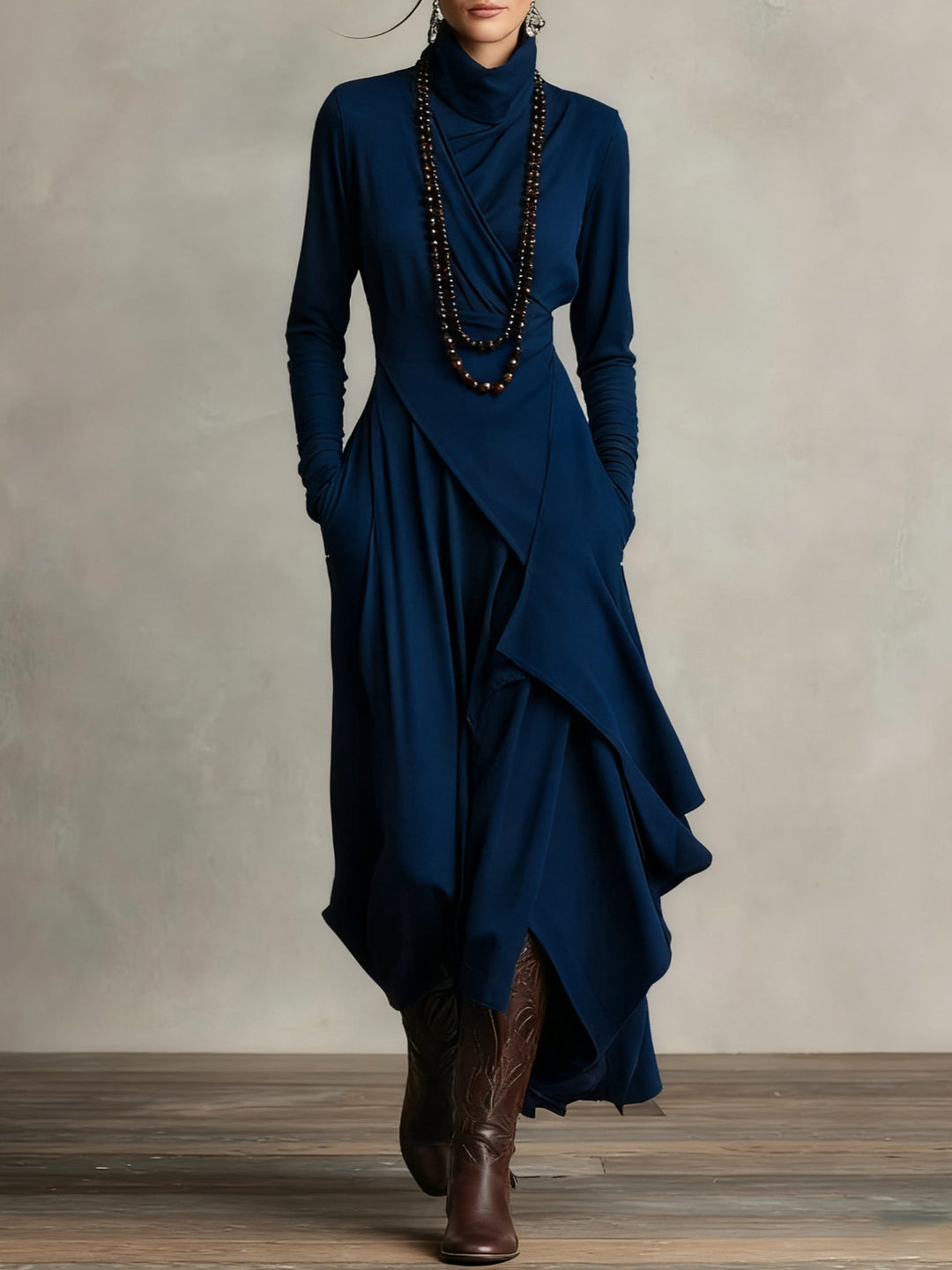 Celenora - Maxikleid mit hohem Kragen und weicher Haptik
