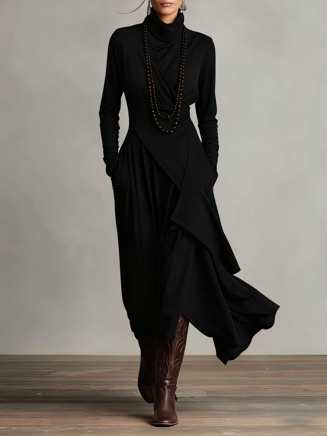 Celenora - Maxikleid mit hohem Kragen und weicher Haptik