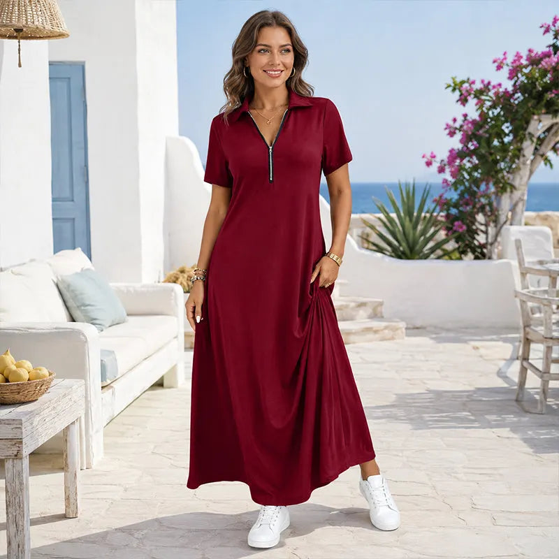 Primelle - Weichgriffiges Maxikleid mit Reissverschlusskragen