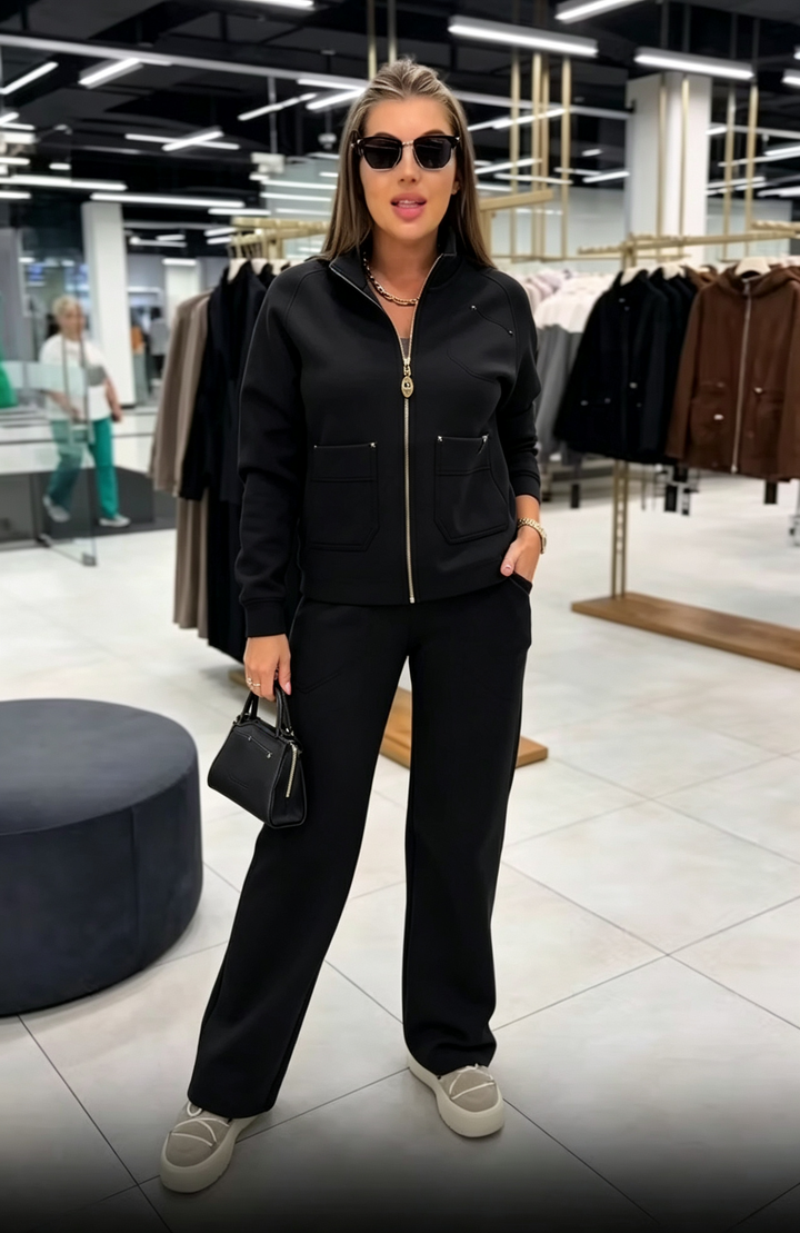 Floranique - Set mit weicher Haptik: kurz geschnittene Jacke mit Reissverschluss und weite Hose