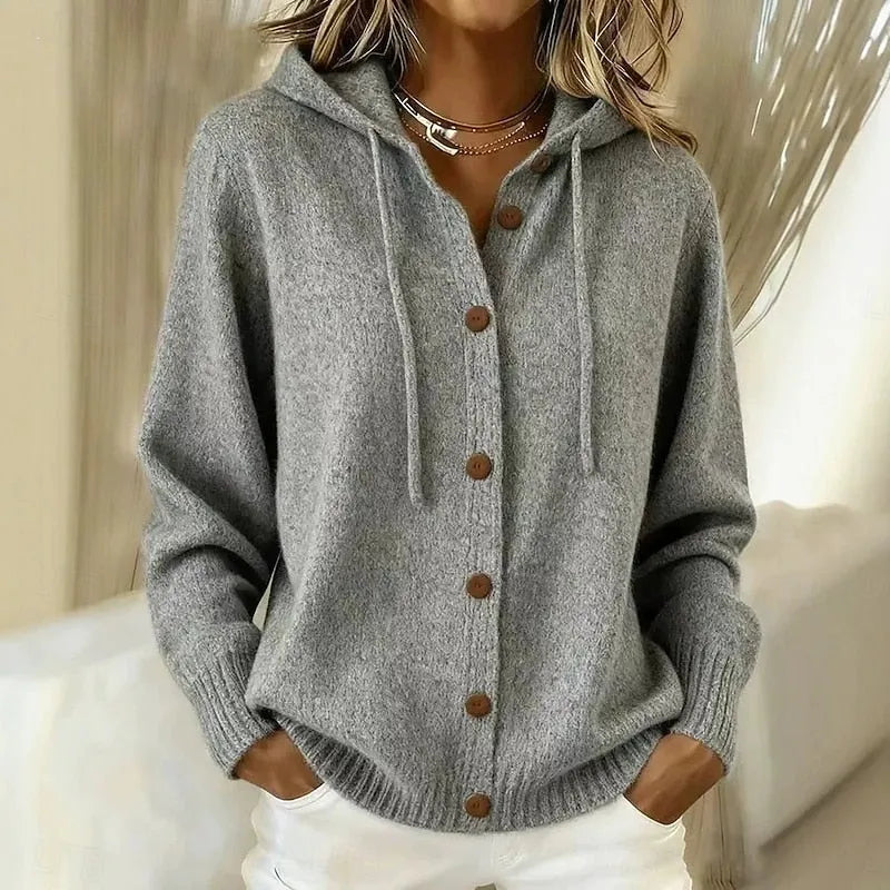 Emanora - Kuscheliger Cardigan mit Kapuze und Knopfleiste