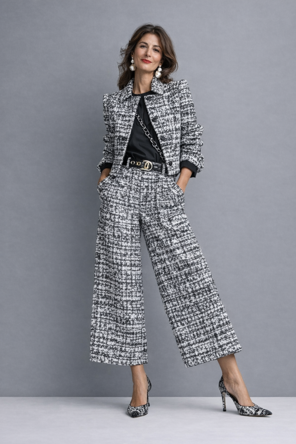 Norabel - Set aus strukturierter Kurzjacke und weiter Hose