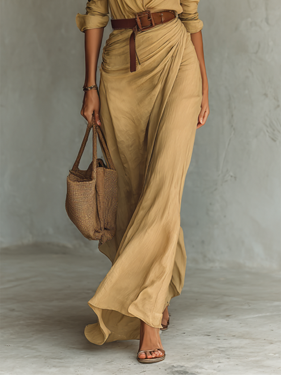 Calantha - Soft-Touch Maxi-Hemdkleid mit Bindegürtel