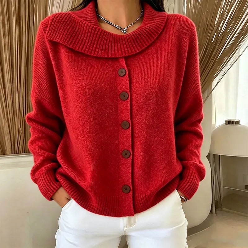 Elowette - Strickjacke mit breitem Kragen und Knöpfen