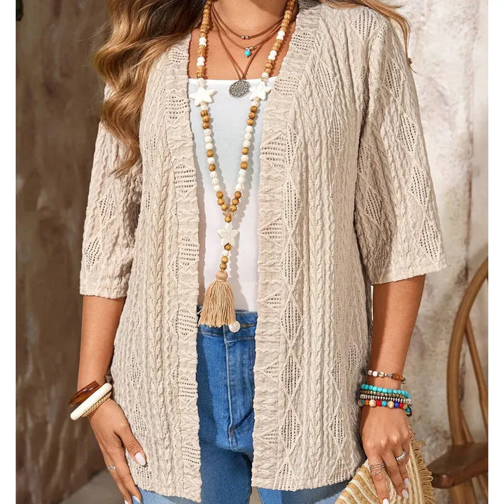 Delienne - Soft-Touch Pointelle-Strickjacke