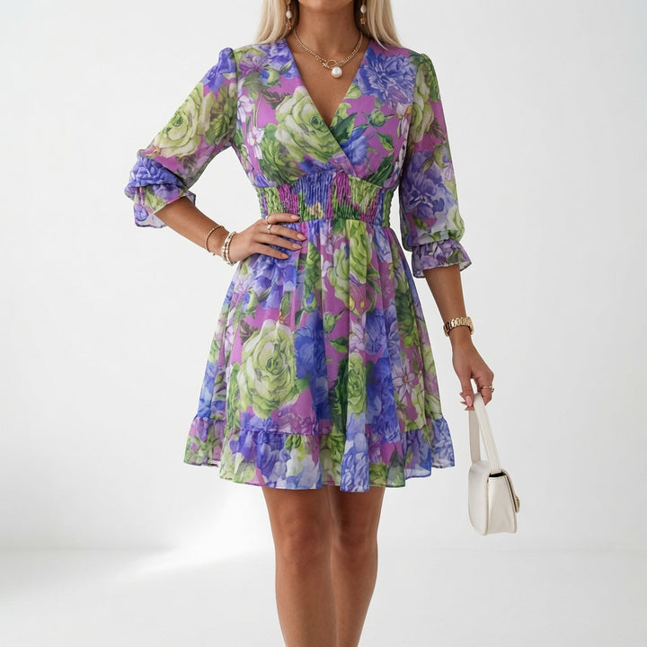 Maelona - Florales gesmoktes Minikleid mit weicher Haptik