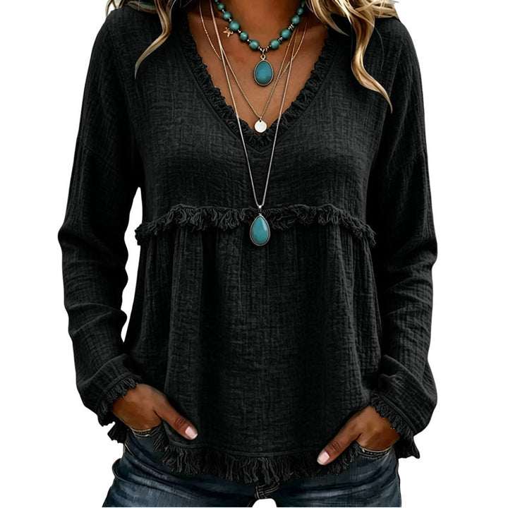 Ariselle - V-Ausschnitt-Bluse mit Fransenbesatz
