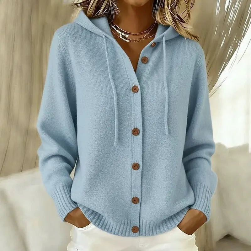 Emanora - Kuscheliger Cardigan mit Kapuze und Knopfleiste