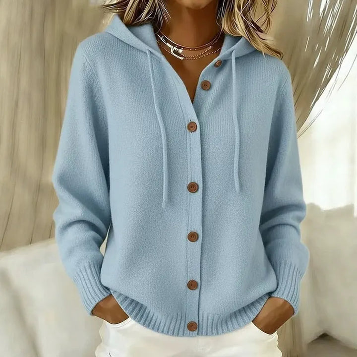 Emanora - Kuscheliger Cardigan mit Kapuze und Knopfleiste