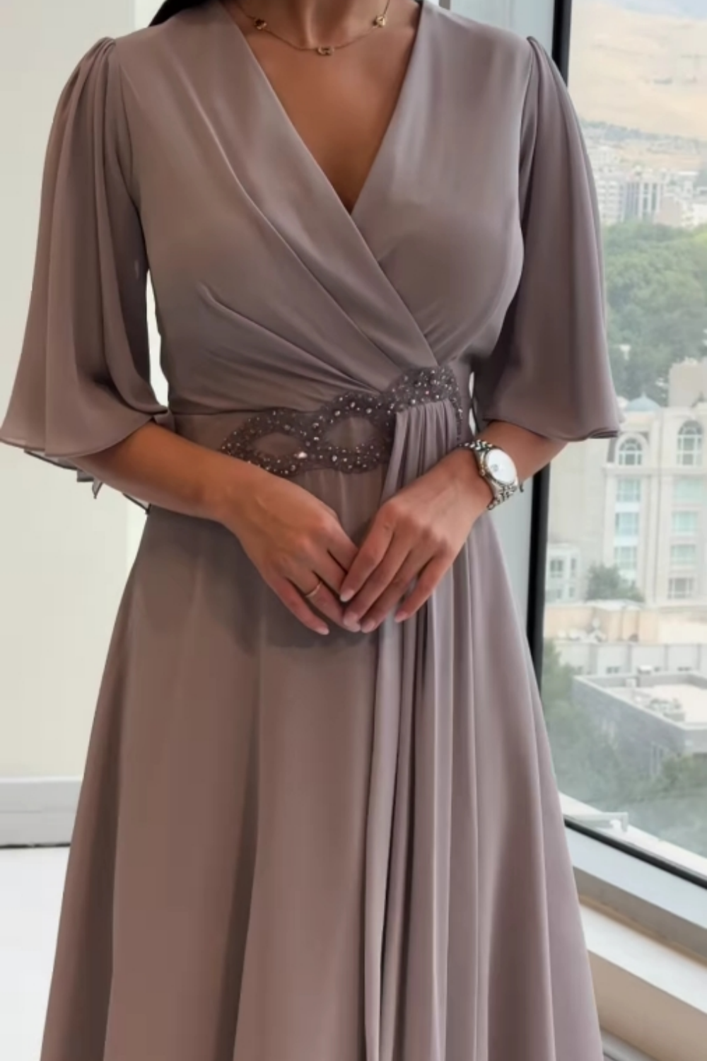 Celinette - Chiffon-Maxikleid mit Kristallbund