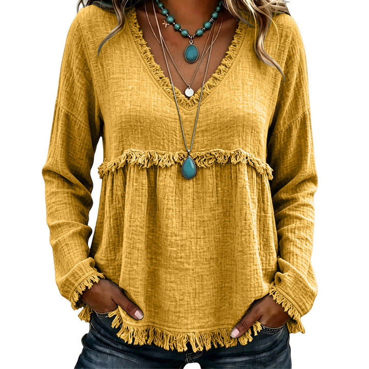 Ariselle - V-Ausschnitt-Bluse mit Fransenbesatz
