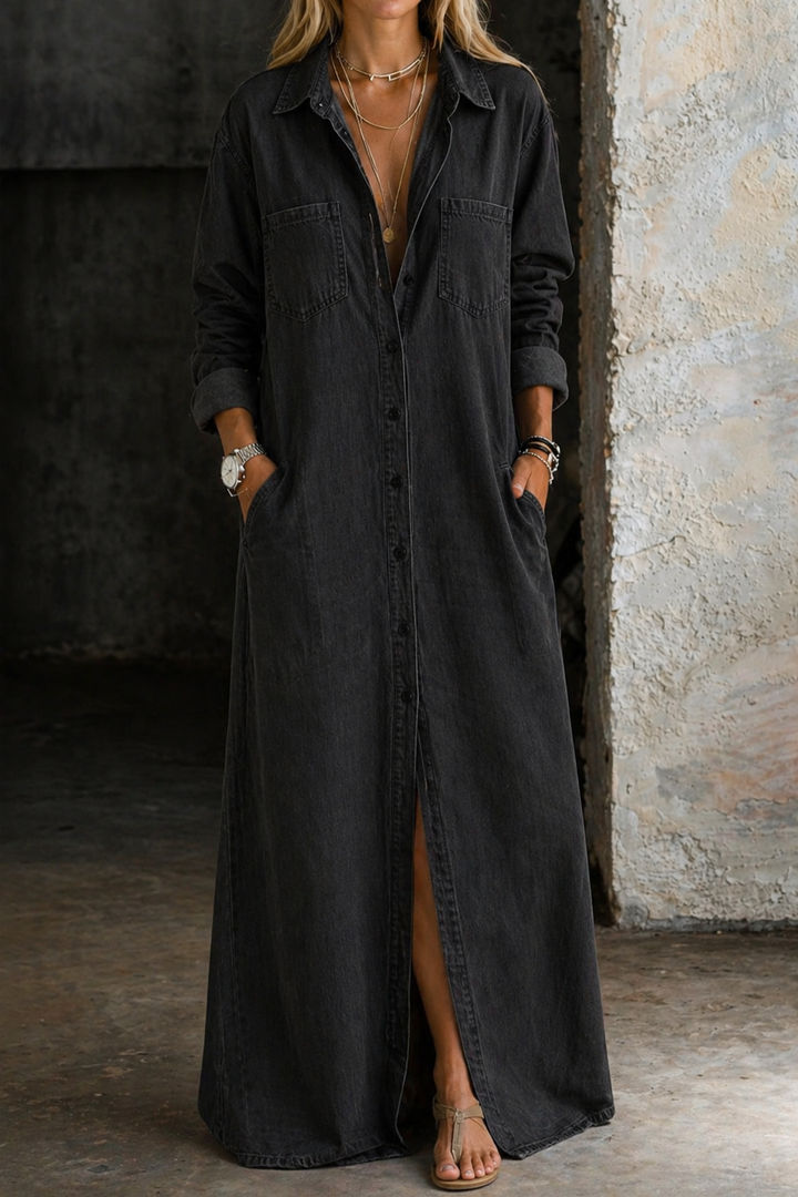 Brialisse - fliessendes Maxi-Hemdblusenkleid