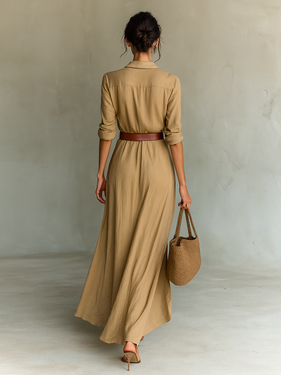 Calantha - Soft-Touch Maxi-Hemdkleid mit Bindegürtel