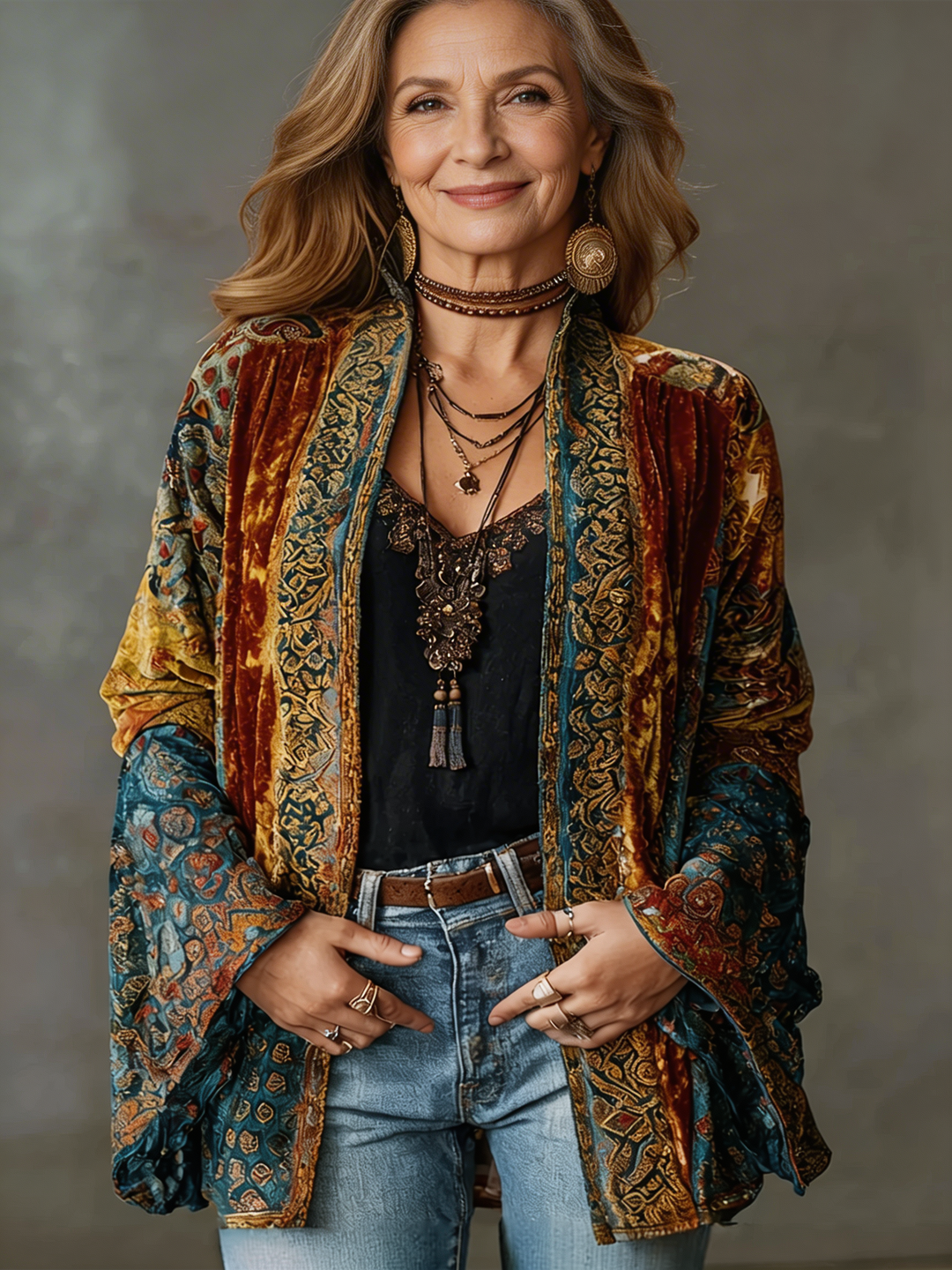 Eudocia - Kimono-Cardigan mit Boho-Stickerei