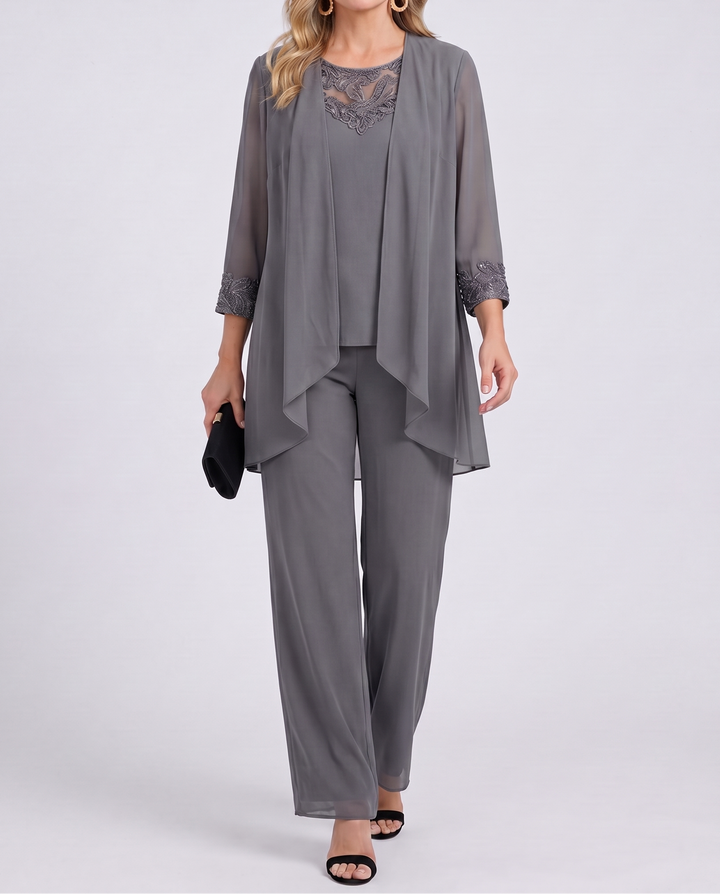 Aeliana - Elegantes dreiteiliges Set mit Blazer und Wide-Leg-Hose