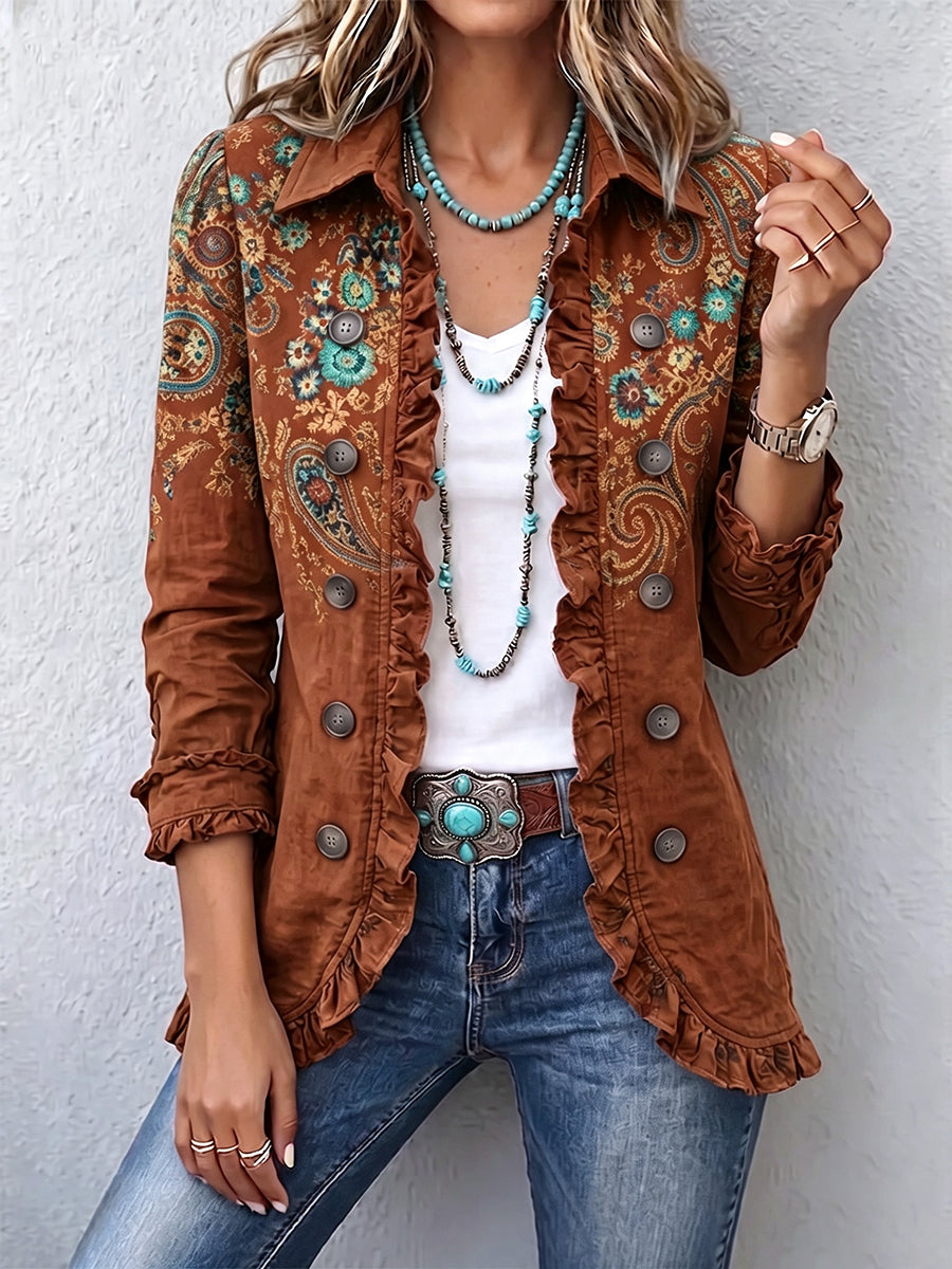 Faelisse - Handgefertigte Paisley-Rüschenjacke
