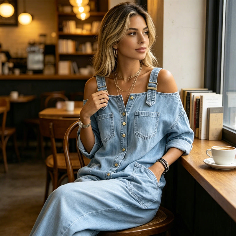 Neralyn - Gewaschener Denim-Overall mit Taschen