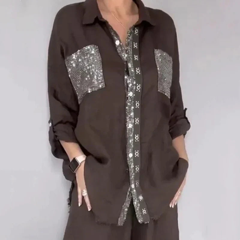 Oriavelle - Luxuriöses Set aus Paillettenbluse und Hose