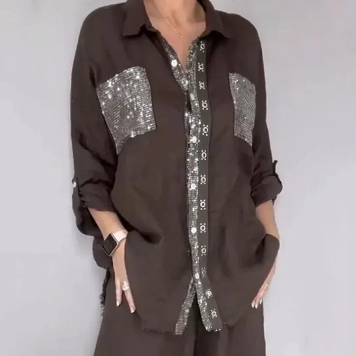 Oriavelle - Luxuriöses Set aus Paillettenbluse und Hose
