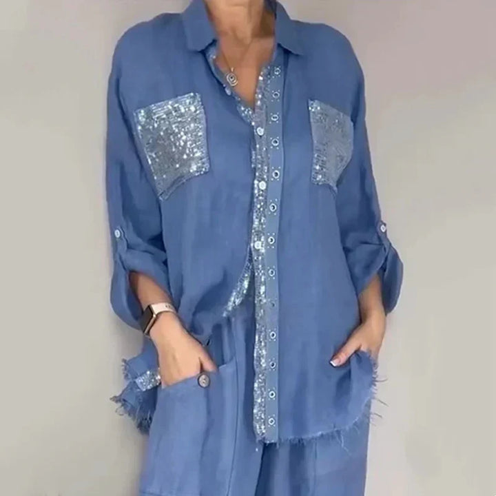 Oriavelle - Luxuriöses Set aus Paillettenbluse und Hose