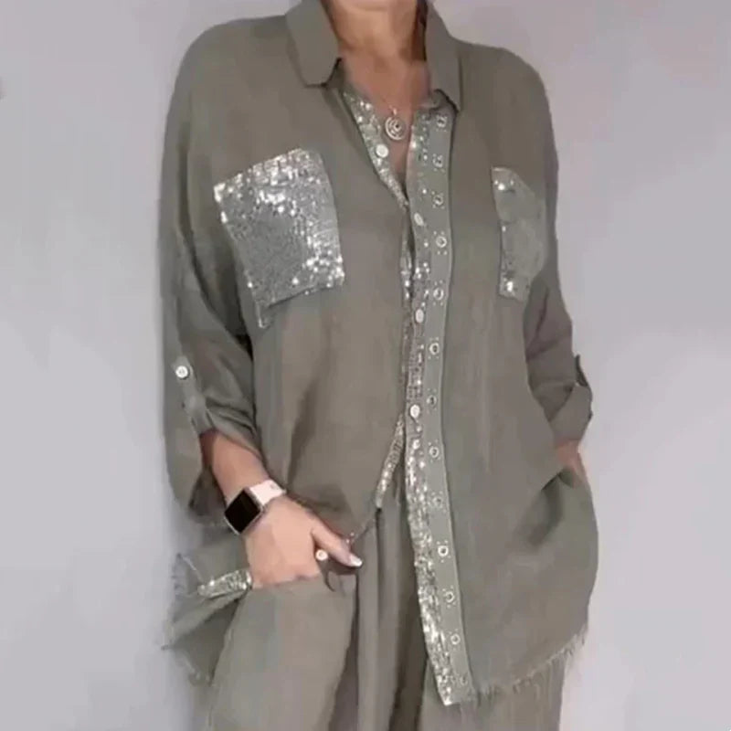 Oriavelle - Luxuriöses Set aus Paillettenbluse und Hose