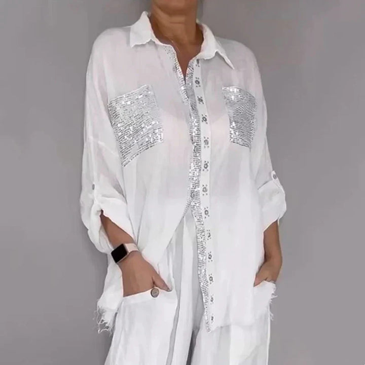 Oriavelle - Luxuriöses Set aus Paillettenbluse und Hose
