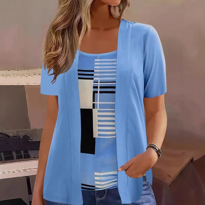 Celiora - modernes Set aus Cardigan und Bluse mit Print