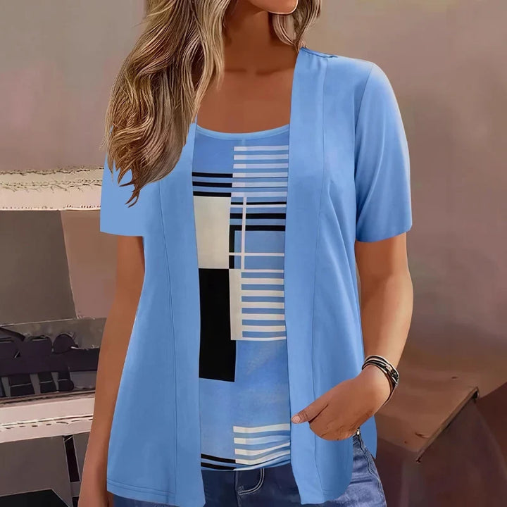 Celiora - modernes Set aus Cardigan und Bluse mit Print
