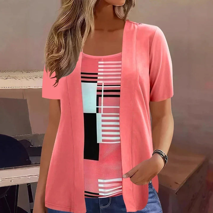 Celiora - modernes Set aus Cardigan und Bluse mit Print
